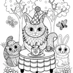 Whimsical Cat Tea Party with Fluffy and Friends
