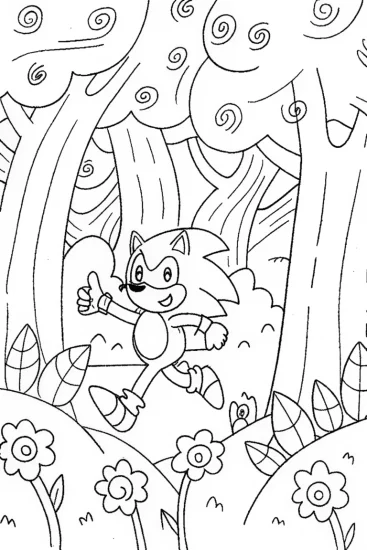 A coloring page of Sonic’s Forest Run: A Speedy Coloring Adventure!