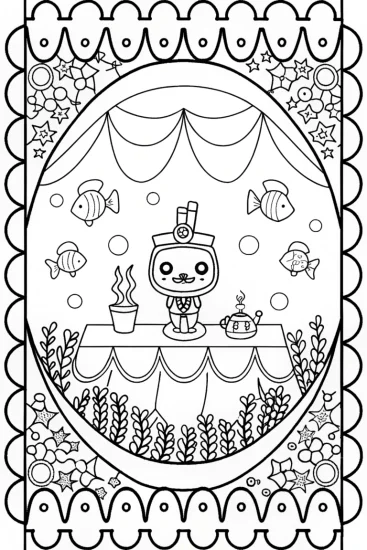 A coloring page of Octonauts’ Underwater Tea Party with Captain Barnacles