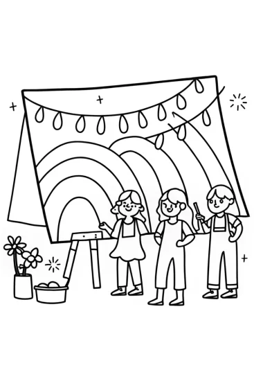 A coloring page of Rainbow High Adventure: Creating Colorful Rainbows!