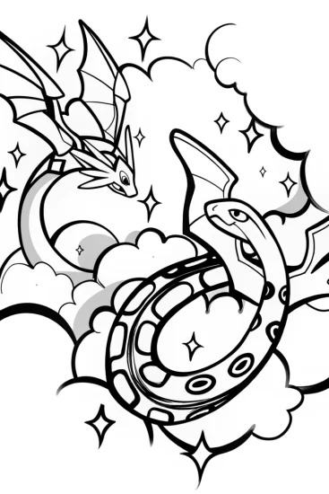 A coloring page of Ethereal Guardians: Rayquaza and Lugia in the Skies