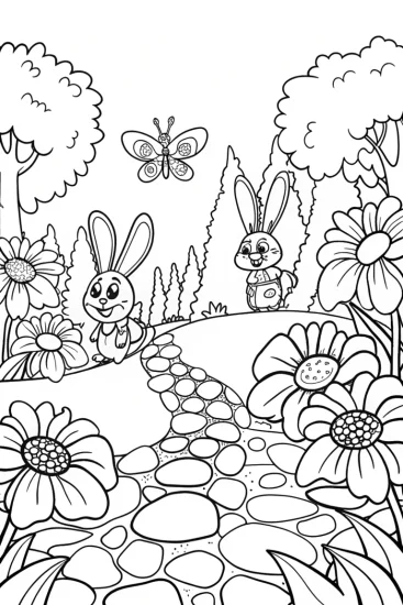 A coloring page of Banban’s Colorful Garden Adventure Fun