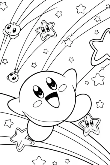 A coloring page of Kirby’s Starry Night Adventure Coloring Page