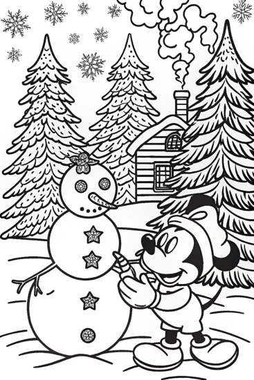A coloring page of Mickey’s Magical Winter Wonderland Coloring Fun