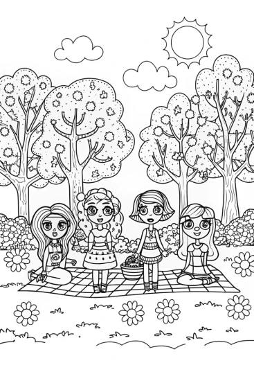 A coloring page of Bratz Style Party: Fun Day in the Park!