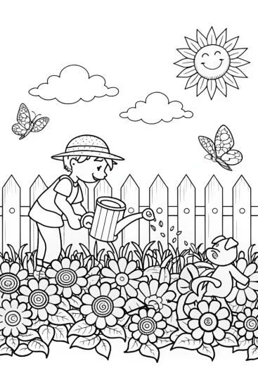 A coloring page of Cocomelon Garden Adventure with JJ and Friends