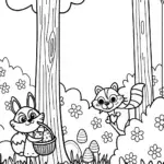 Whimsical Woodland Easter Egg Hunt Coloring Page