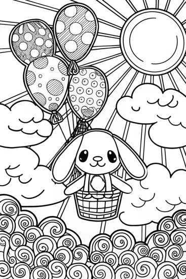 A coloring page of Cinnamoroll’s Fun Balloon Adventure in the Sky