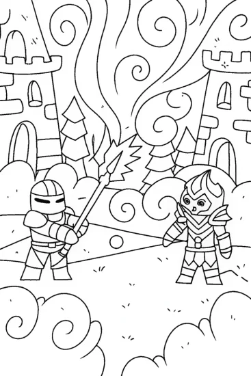 A coloring page of The Mystic Duel: Knight vs. Mage in Summoner’s Rift