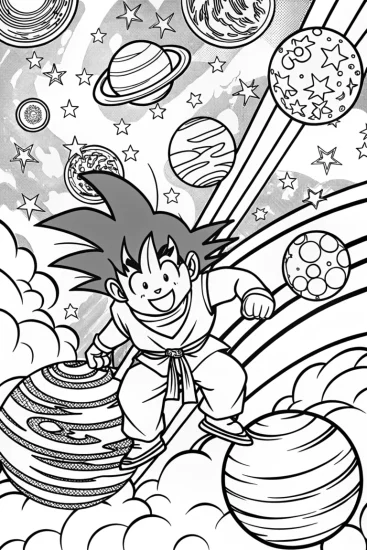 A coloring page of Goku’s Cosmic Adventure: Explore the Universe!