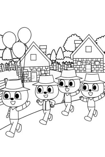 A coloring page of Creeper Parade Celebrations in the Village