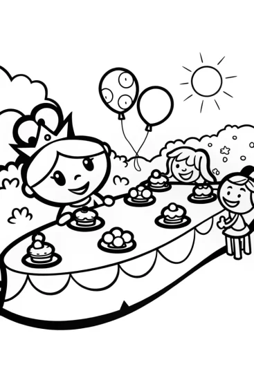 A coloring page of Shopkins Tea Party with Princess Cupcake Fun!