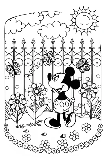 A coloring page of Mickey’s Magical Garden Adventure Coloring Fun