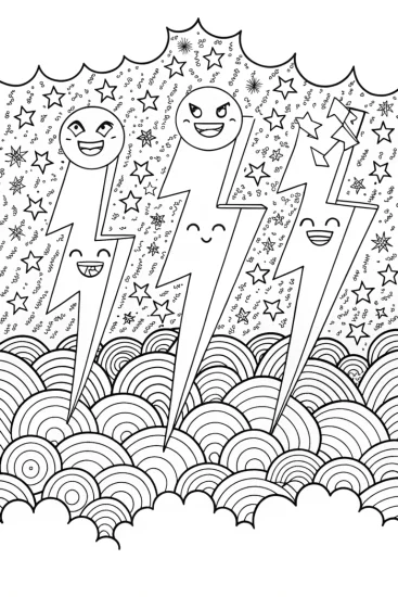 A coloring page of Lightning Dance Party with Sparkly Thunderbolts!