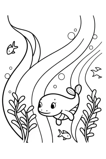 A coloring page of Axolotl’s Underwater Garden Adventure