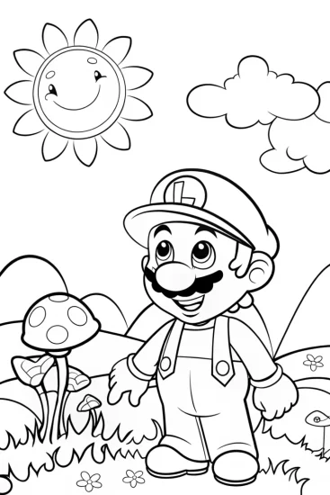 A coloring page of Luigi’s Colorful Garden Adventure