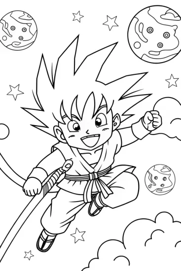 A coloring page of Goku’s Cosmic Training Quest