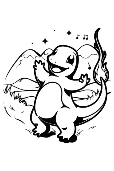 A coloring page of Charmander’s Joyful Dragon Dance Adventure