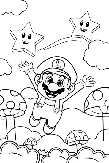 A coloring page of Luigi’s Dreamy Adventure in a Mushroom Kingdom!