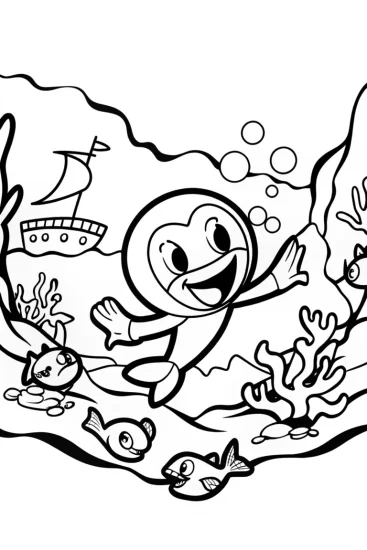 A coloring page of Huggy Wuggy’s Aquatic Exploration Coloring Page