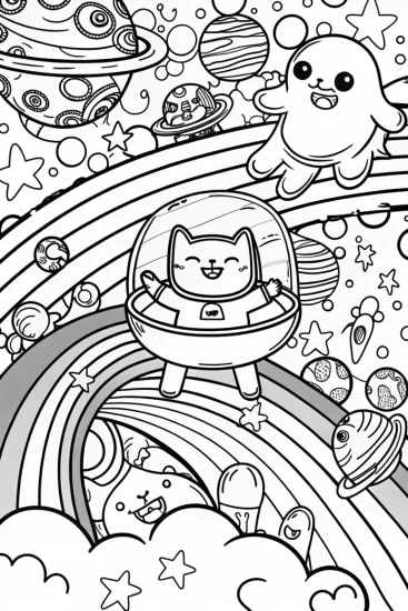 A coloring page of Astro the Cat’s Cosmic Coloring Page