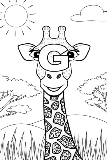 A coloring page of Giggling G Letter Giraffe Coloring Page