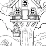 The Enchanted Spring Treehouse Coloring Page