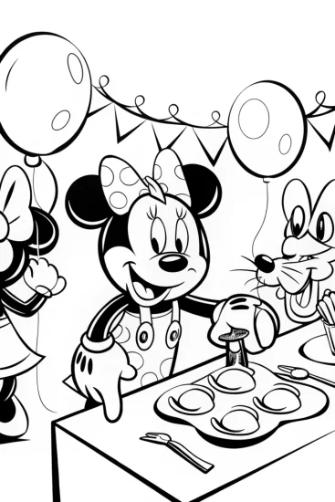 A coloring page of Mickey Mouse’s Magical Mask-Making Party Coloring Page