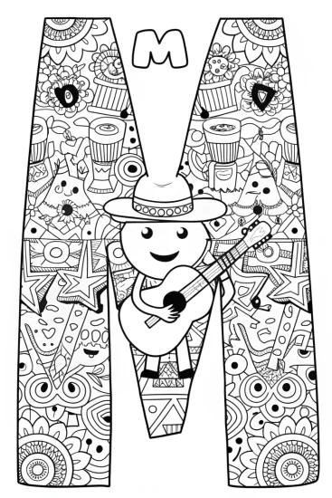 A coloring page of Magical Musician ‘M’ Coloring Page