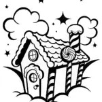 Gingerbread House Under the Stars Coloring Page
