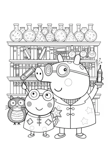 A coloring page of Peppa Pig’s Silly Science Day Coloring Page