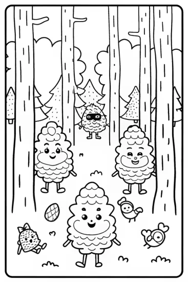 A coloring page of The Playful Pinecone Family Coloring Page