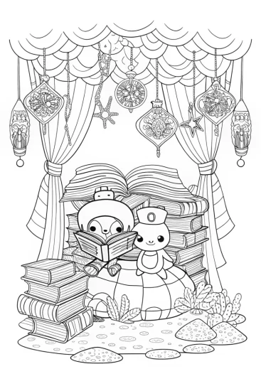 A coloring page of Octonauts’ Cozy Underwater Library Coloring Page