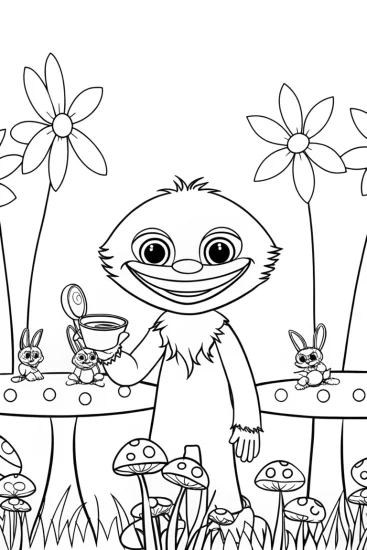 A coloring page of Huggy Wuggy’s Magical Tea Party Coloring Page