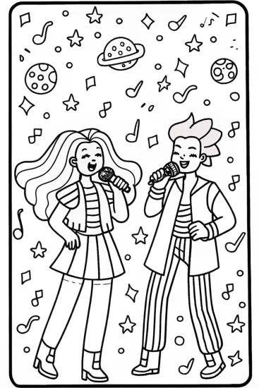 A coloring page of Cosmic Karaoke Party Coloring Page