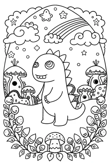 A coloring page of Godzilla in a cosmic exploration coloring page