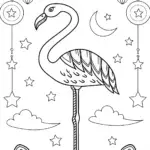 Flamingo Dreaming Under the Stars Coloring Page