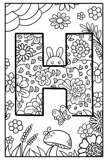 A coloring page of Happy Garden Letter H Coloring Page