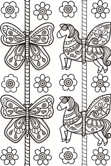 A coloring page of Whimsical Butterfly Carousel Coloring Page