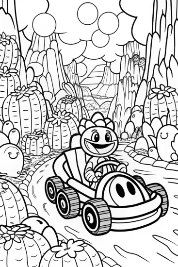 A coloring page of Koopa Troopa Canyon Racing Coloring Page