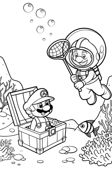A coloring page of Mario and Luigi’s Underwater Adventure Coloring Page