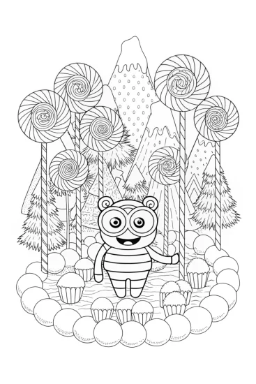 A coloring page of Minion Adventure in Candyland Coloring Page
