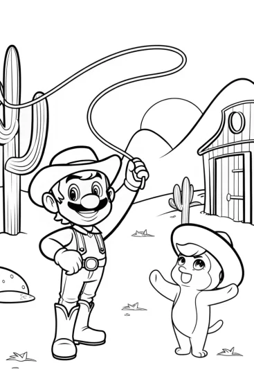 A coloring page of Mario and Luigi’s Wild West Adventure Coloring Page