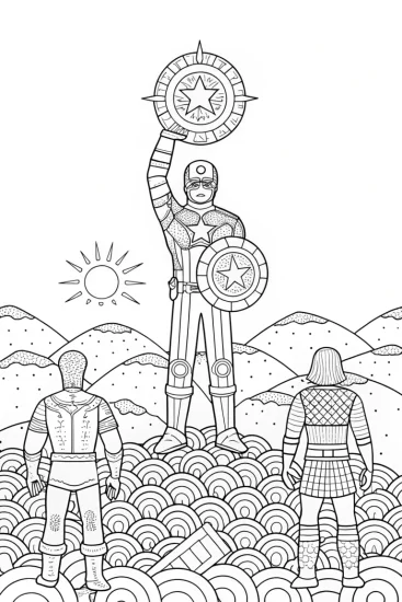 A coloring page of Captain America and the Shield of Unity Coloring Page