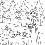Elsa’s Enchanted Winter Tea Party Coloring Page