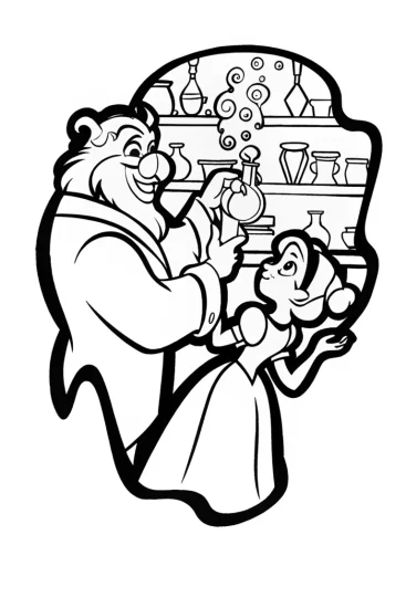 A coloring page of The Beast’s Enchanted Workshop Coloring Page