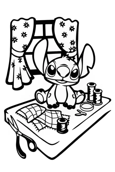 A coloring page of Stitch’s Crafty Corner Coloring Fun