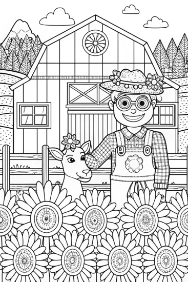 A coloring page of Blippi’s Magical Farm Adventure Coloring Page