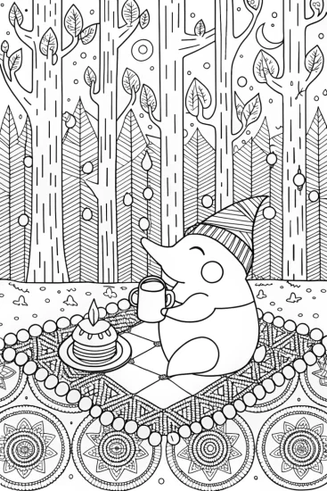 A coloring page of Cyndaquil’s Enchanted Tea Party Coloring Page