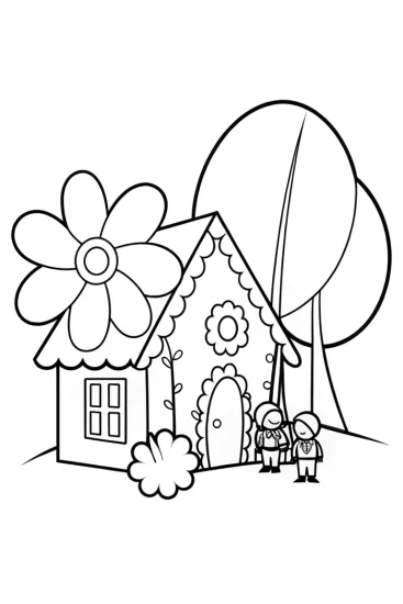 A coloring page of Gingerbread House Treasure Hunt Coloring Page